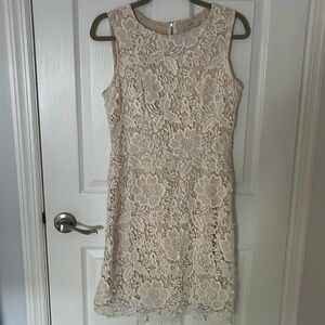 Size 4 cream loft dress with white lace overlay.